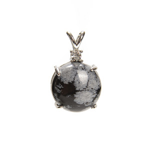 Obsidian, Snowflake, Natural, Round, Pendant with Crystal, 26x16mm