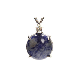 Sodalite, Natural, Round, Pendant with Crystal, 26x16mm