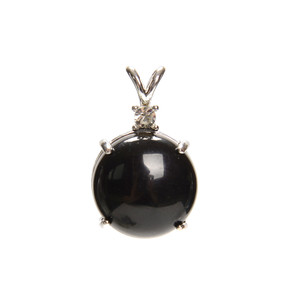 Black Agate, Dyed, Round, Pendant with Crystal, 26x16mm