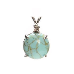 Magnesite, Green, Dyed, Round, Pendant with Crystal, 26x16mm