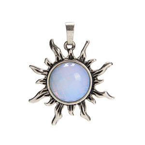 Glass, Opalite, Sun Shape Pendant, 38x34mm