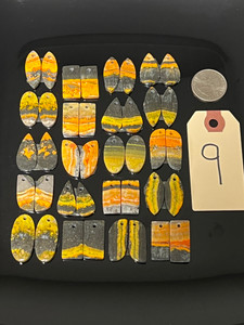 Bumble Bee, "Jasper", Matched Pairs, Pendants,