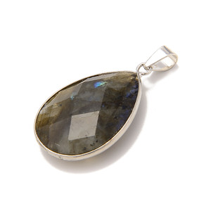 Labradorite, Faceted, Natural, Drop Pendant, 36x20mm 