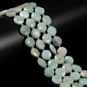 Amazonite, Natural, Faceted, Hexagon Coin, One 10mm Strand