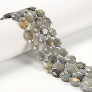 Labradorite, Natural, Faceted, Hexagon Coin, One 10mm Strand