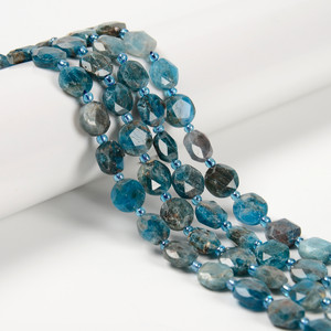 Apatite, Natural, Faceted, Hexagon Coin, One 10mm Strand