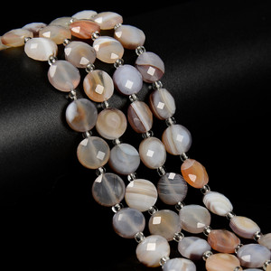 Botswana Agate, Natural, Faceted, Hexagon Coin, One 10mm Strand