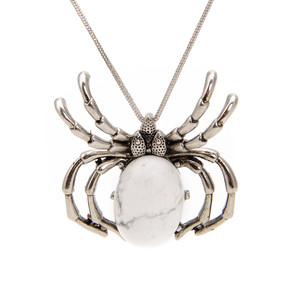 Howlite, Natural, Spider, One Pendant, 35mm