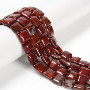 Red Jasper, Natural, Smooth Square, One 12mm Strand
