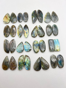 Labradorite, Faceted, Matched Pairs, Cabochons, 25, 50 or 100 Gram Lot, Assorted Shapes & Sizes