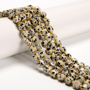 Dalmatian Stone "Jasper", Natural, Fancy Faceted Cube Beads, One 6mm Strand