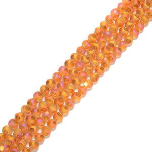 Fire Orange, Smooth Round, Window Cut Glass, One 6mm Strand 