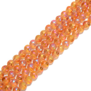 Fire Orange, Smooth Round, Window Cut Glass, One 8mm Strand