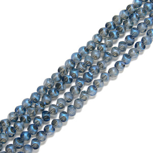 Steel Blue, Smooth Round, Window Cut Glass, One 4mm Strand