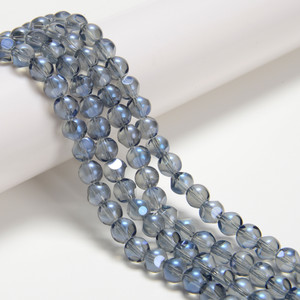 Steel Blue, Smooth Round, Window Cut Glass, One 6mm Strand