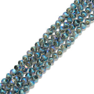 Blue Rainbow, Smooth Round, Window Cut Glass, One 4mm Strand