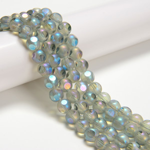 Peacock A/B, Smooth Round, Window Cut Glass, One 8mm Strand