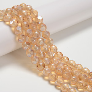 Light Apricot, Smooth Round, Window Cut Glass, One 8mm Strand