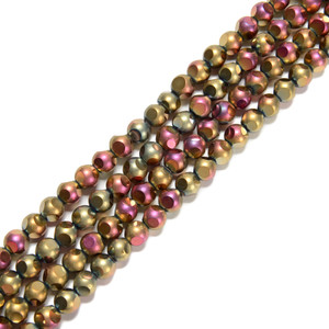 Golden Red Flare, Smooth Round, Window Cut Glass, One 8mm Strand