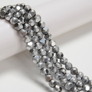 Silver, Smooth Round, Window Cut Glass, One 6mm Strand