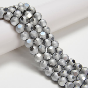 Silver, Smooth Round, Window Cut Glass, One 8mm Strand