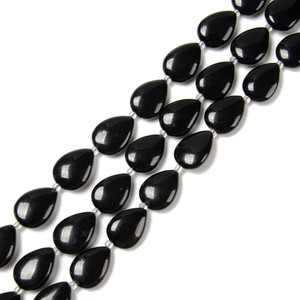 Obsidian, Black, Natural, Smooth, Teardrop , One 13x18mm Strand 