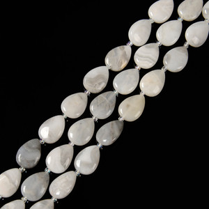 White Lace Agate, Natural, Smooth, Teardrop , One 13x18mm Strand