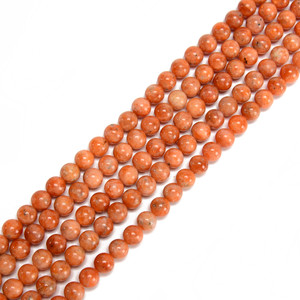 Calcite, Orange, Natural, Smooth Round, One 8mm Strand