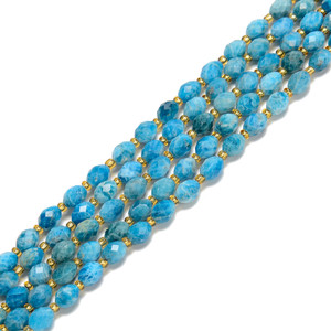 Apatite, Neon, Natural, Faceted Rice Beads, One 8x6mm Strand
