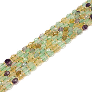 Fluorite, Mix, Natural, Faceted Rice Beads, One 6x8mm Strand