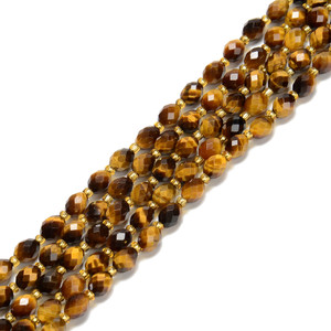 Tiger Eye, Natural, Faceted Rice Beads, One 6x8mm Strand