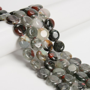 Bloodstone, Natural, Smooth Coin, One 15mm Strand
