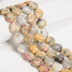 Crazy Lace Agate, Natural, Smooth Coin, One 15mm Strand