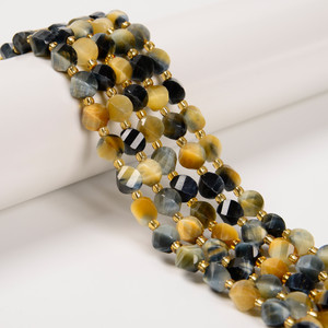 Tiger’s Eye, Golden & Blue, Heated, Faceted Twisted Helix Beads, One 8mm Strand