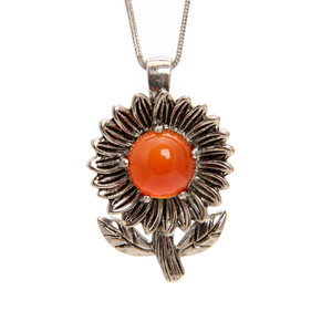 Carnelian Agate, Heated, Sunflower, One Pendant, 33x22mm