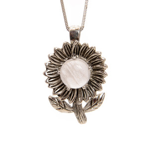 Crystal Quartz, Clear, Natural, Sunflower, One Pendant, 33x22mm