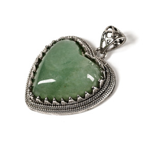 Aventurine, Quartz, Green, Natural, Heart Studded, One Pendant, 35x25mm