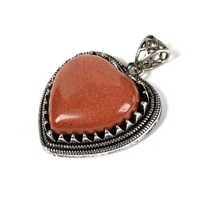 Glass, Goldstone, Heart Studded, One Pendant, 35x25mm