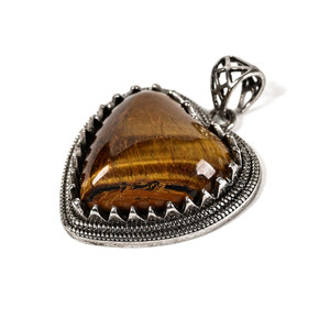 Tiger Eye, Natural, Heart Studded, One Pendant, 35x25mm