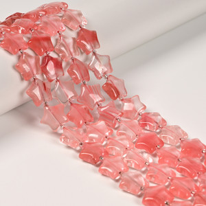 Cherry Quartz Glass, Smooth, Stars, One 15mm Strand