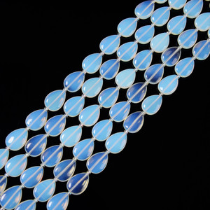 Opalite, Glass, Smooth, Teardrop , One 13x18mm Strand