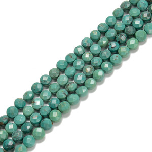 Turquoise, Chinese, Stabilized, Faceted Coin, One 8mm Strand