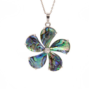 Abalone, Flower, One Pendant with Crystal, 42mm