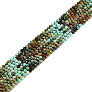 Turquoise, Chinese, Gradient, Stabilized, Faceted Round, One 4mm Strand