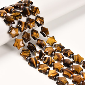 Tiger Eye, Natural, Smooth, Stars, One 15mm Strand