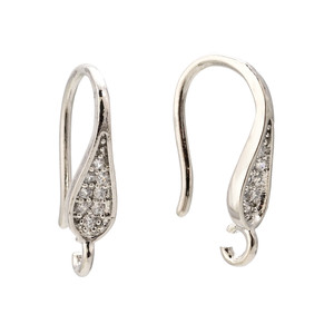 Ear Wires, 16mm, 19 gauge, Silver Plated over Copper with Crystal, 1 pair