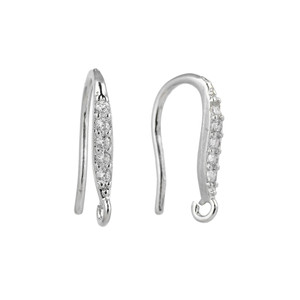 Ear Wires, 14mm, 20 gauge, Silver Plated over Copper with Crystal, 1 pair