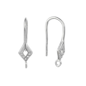Ear Wires, 18mm, 20 gauge, Silver Plated over Copper with Crystal, 1 pair