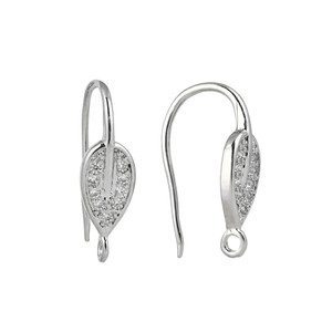 Ear Wire Hook, 19mm, 21 gauge, Silver Plated over Copper with Crystal, 1 pair 