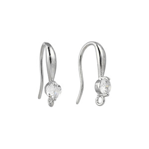 Ear Wires, 15mm, 20 gauge, Silver Plated over Copper with Crystal; 1 pair